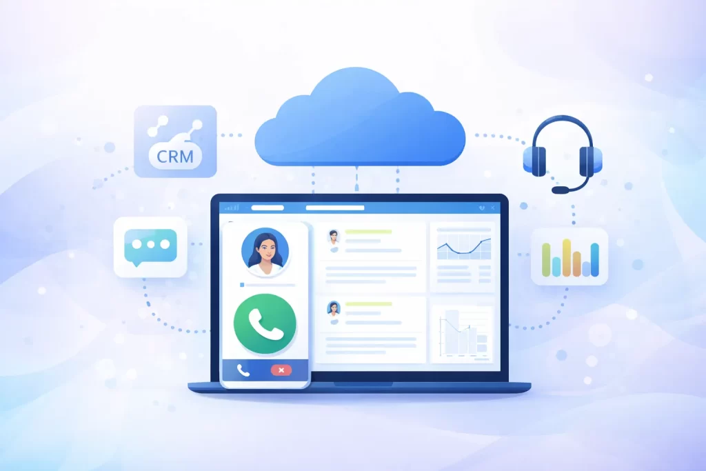 Cloud phone system interface with icons