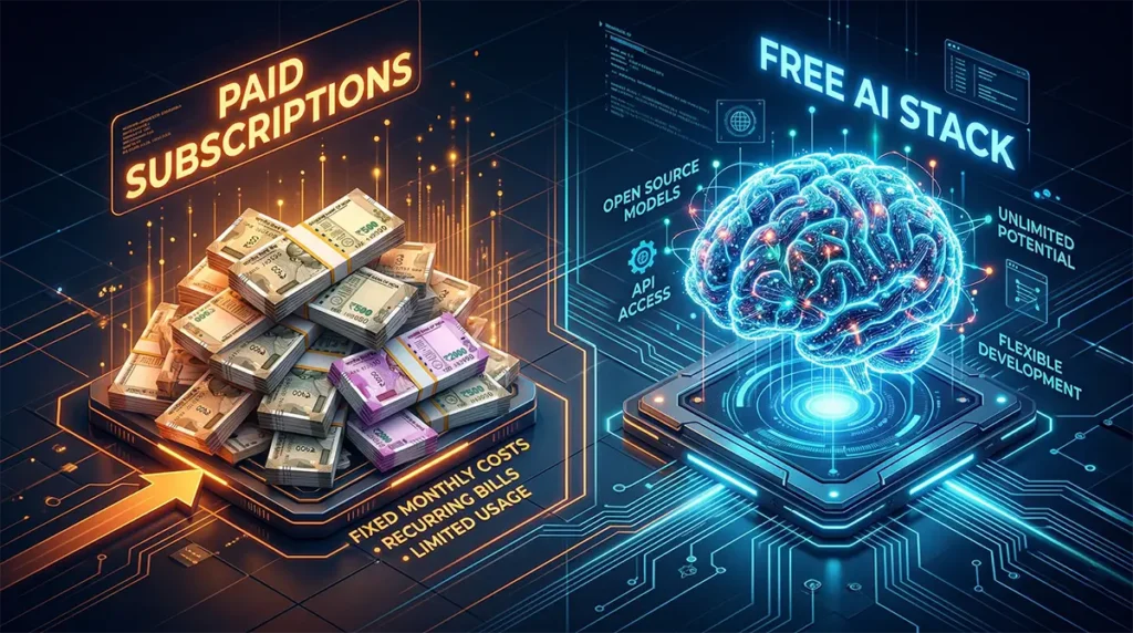 Infographic showing cost savings of using free AI tools in India.