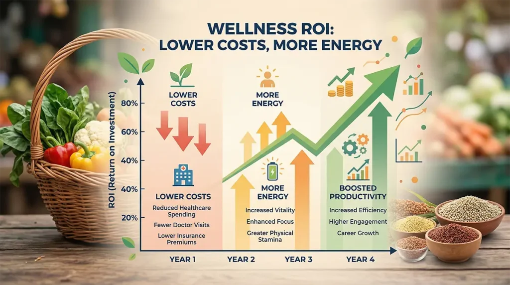 Infographic illustrating the economic return on investment of daily healthy habits in India.